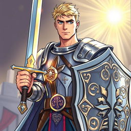 An illustration of a handsome human paladin inspired by Dungeons & Dragons, depicted in a drawing style