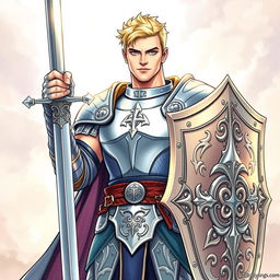 An illustration of a handsome human paladin inspired by Dungeons & Dragons, depicted in a drawing style