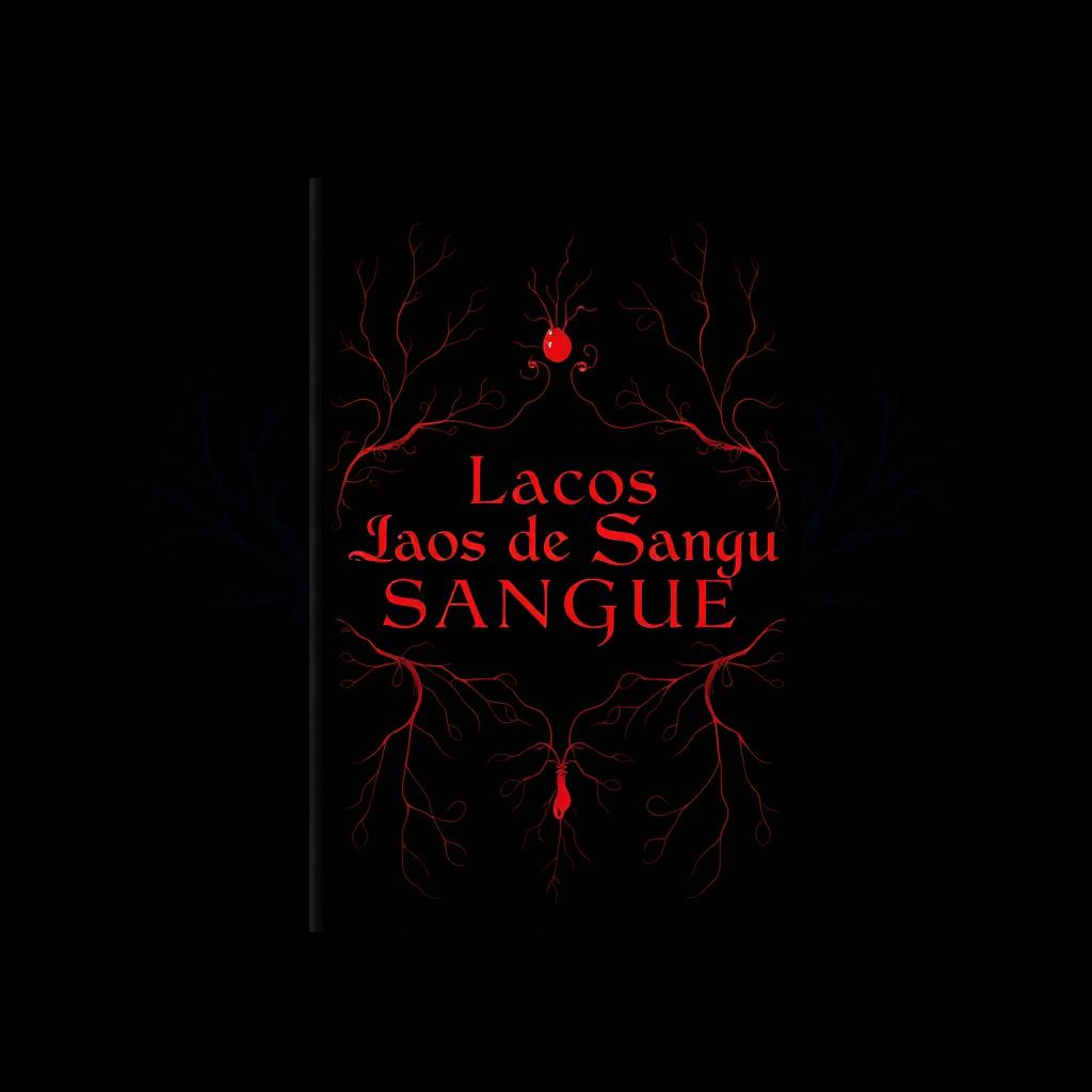 A captivating book cover for 'Laços de Sangue', featuring a striking design set against a black background