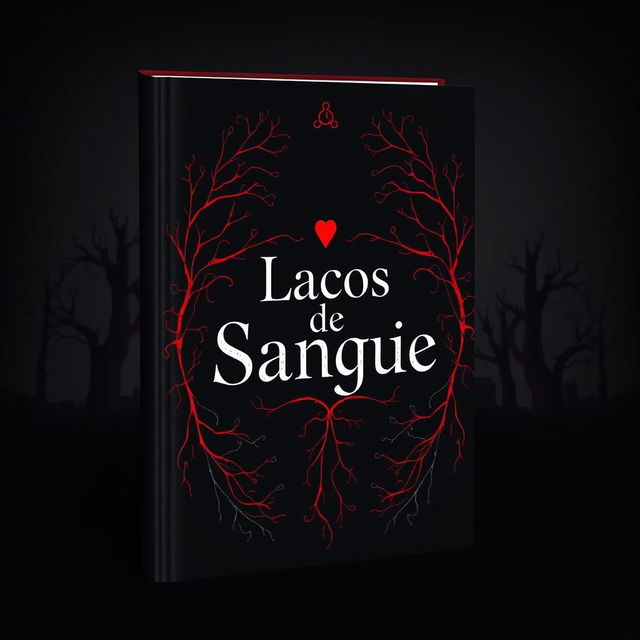 A captivating book cover for 'Laços de Sangue', featuring a striking design set against a black background