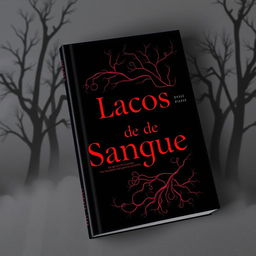 A captivating book cover for 'Laços de Sangue', featuring a striking design set against a black background