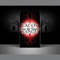 A captivating book cover for 'Laços de Sangue', featuring a striking design set against a black background