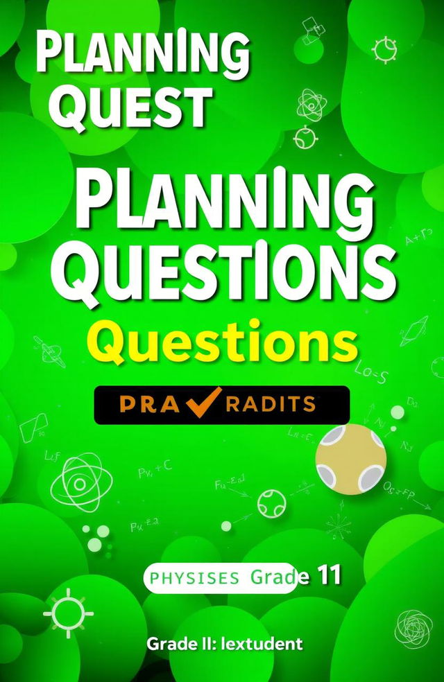 A vibrant and engaging book cover design for a textbook titled 'Planning Questions (Physics) for Grade 11 & Grade 10'