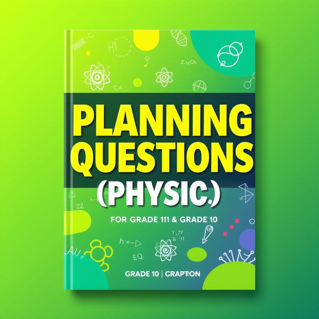 A vibrant and eye-catching book cover design for 'Planning Questions (Physics) for Grade 11 & Grade 10'