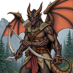 An illustration of a fierce draconian ranger from Dungeons & Dragons, showcased in a striking drawing style