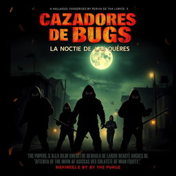 Movie poster for 'Cazadores de Bugs: La Noche de las Queries', a Halloween-themed film inspired by 'The Purge'