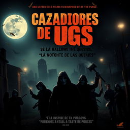 Movie poster for 'Cazadores de Bugs: La Noche de las Queries', a Halloween-themed film inspired by 'The Purge'
