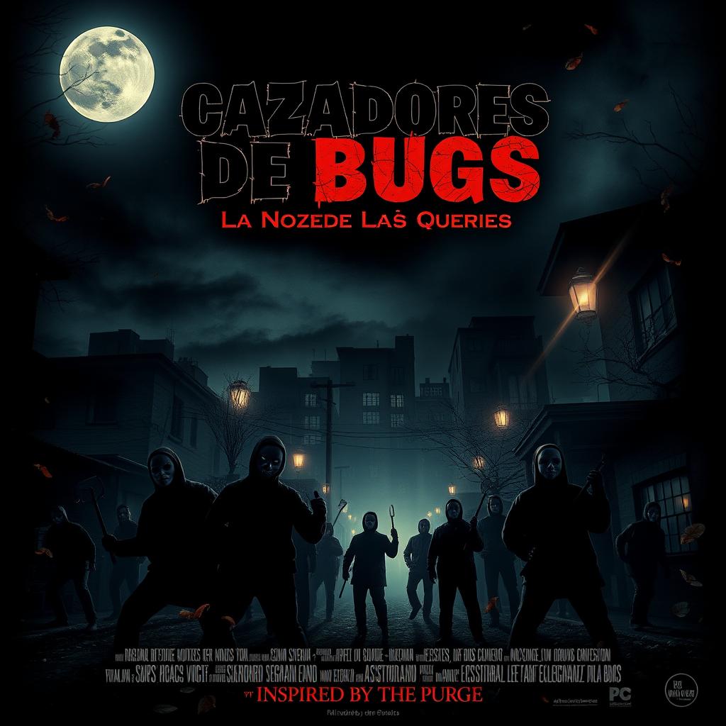 Movie poster for 'Cazadores de Bugs: La Noche de las Queries', a Halloween-themed film inspired by 'The Purge'