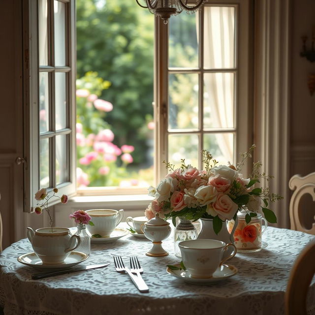 A vintage-themed image that showcases an elegant tea party setting