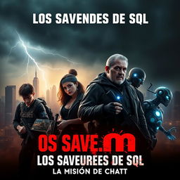 A thrilling movie poster featuring the action-horror theme titled "Los Salvadores de SQL: La Misión de ChatGPT
