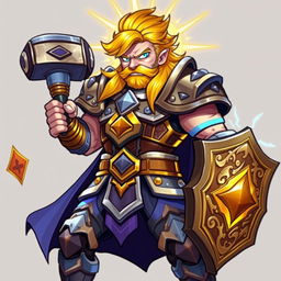 An illustration of a powerful paladin in the distinctive style of Hearthstone, featuring bold, dynamic lines