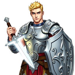 An illustration of a handsome human paladin from Dungeons & Dragons, portrayed in a detailed drawing style