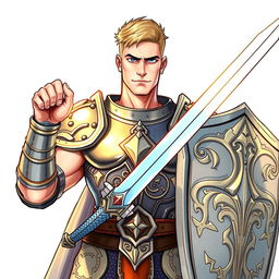 An illustration of a handsome human paladin from Dungeons & Dragons, portrayed in a detailed drawing style