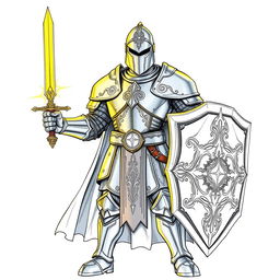 An illustration of a powerful human paladin from Dungeons & Dragons, depicted in a detailed drawing style