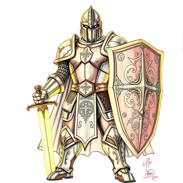 An illustration of a powerful human paladin from Dungeons & Dragons, depicted in a detailed drawing style