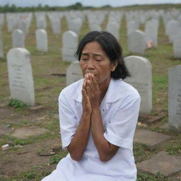 The cemetery is filled with the sounds of shared sorrow as all the villagers cry, mourning their loss. The scene captures the raw emotion of the community, overwhelmed with grief after the tsunami disaster