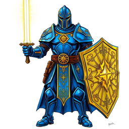 An illustration of a powerful human paladin from Dungeons & Dragons, depicted in a detailed drawing style