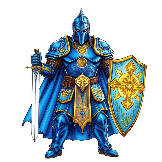 An illustration of a powerful human paladin from Dungeons & Dragons, depicted in a detailed drawing style