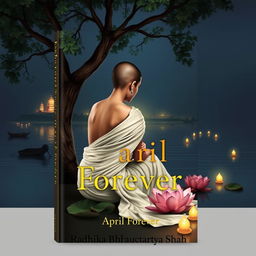 A book cover design featuring a slim woman seated with her back towards the viewer, her head tonsured and face obscured