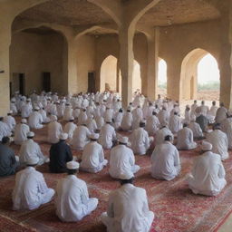 Post-Dhuhr prayer, the villagers remain within the sun-drenched mosque, engaging in a collective recitation of the holy Qur'an. It's a peaceful scene, rich with the harmony of shared spirituality