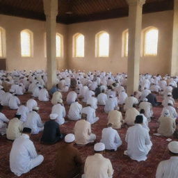 Post-Dhuhr prayer, the villagers remain within the sun-drenched mosque, engaging in a collective recitation of the holy Qur'an. It's a peaceful scene, rich with the harmony of shared spirituality