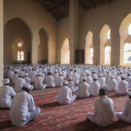 Post-Dhuhr prayer, the villagers remain within the sun-drenched mosque, engaging in a collective recitation of the holy Qur'an. It's a peaceful scene, rich with the harmony of shared spirituality