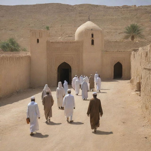 After the collective reading of the Qur'an, villagers exit the sun-drenched mosque, each heading towards their respective homes in the welcoming warmth of the thriving, rebuilt village