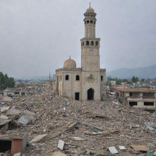 The earthquake triggers a 10-meter high tsunami, creating a scene of panic in the village. Remarkably, the towering mosque withstands the onslaught, standing as a beacon of hope amidst the chaos