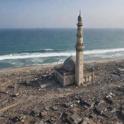 The earthquake triggers a 10-meter high tsunami, creating a scene of panic in the village. Remarkably, the towering mosque withstands the onslaught, standing as a beacon of hope amidst the chaos