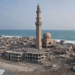 The earthquake triggers a 10-meter high tsunami, creating a scene of panic in the village. Remarkably, the towering mosque withstands the onslaught, standing as a beacon of hope amidst the chaos