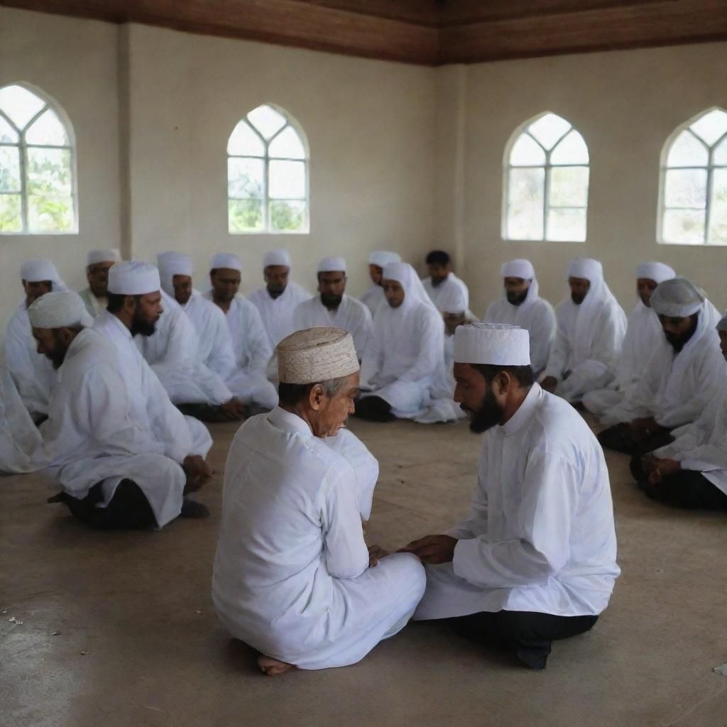 Inside the resilient mosque that withstood the tsunami, a touching scene unfolds - the villagers, men and women alike, are seen crying together, facing this new challenge with unified sorrow and strength