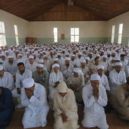 Inside the resilient mosque that withstood the tsunami, a touching scene unfolds - the villagers, men and women alike, are seen crying together, facing this new challenge with unified sorrow and strength