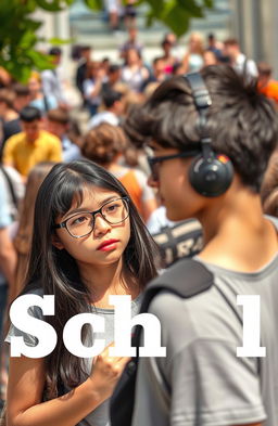 A book cover set in a bustling school environment on a sunny day