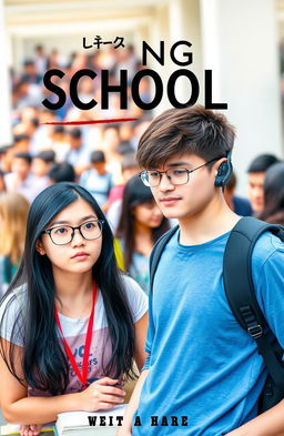 A book cover set in a bustling school environment on a sunny day