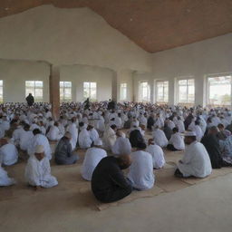 Inside the resilient mosque that withstood the tsunami, a touching scene unfolds - the villagers, men and women alike, are seen crying together, facing this new challenge with unified sorrow and strength