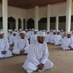 Inside the resilient mosque that withstood the tsunami, a touching scene unfolds - the villagers, men and women alike, are seen crying together, facing this new challenge with unified sorrow and strength