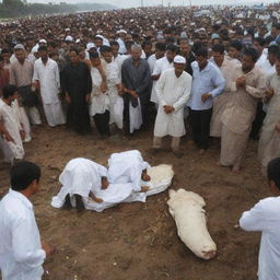 Sadly, many perish due to the tsunami's fury. The Muslim villagers, in a display of deep respect and unity, shoulder the responsibility of carrying the bodies of the deceased, readying themselves for the solemn goodbye