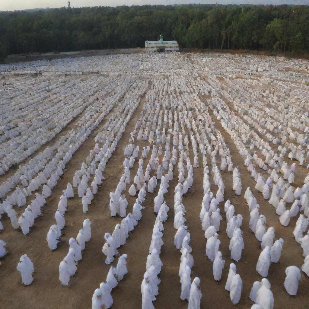 In the face of their profound loss, the Muslim villagers gather at the cemetery, their hearts united in prayer to Allah SWT, seeking solace and strength in their shared faith amidst the backdrop of their resilient mosque