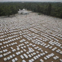 In the face of their profound loss, the Muslim villagers gather at the cemetery, their hearts united in prayer to Allah SWT, seeking solace and strength in their shared faith amidst the backdrop of their resilient mosque