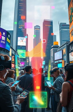 A vibrant scene showcasing the impact of digital technology in everyday life