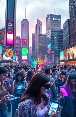 A vibrant scene showcasing the impact of digital technology in everyday life