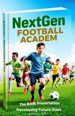 A dynamic and engaging book cover design for a presentation of the NextGen Football Academy