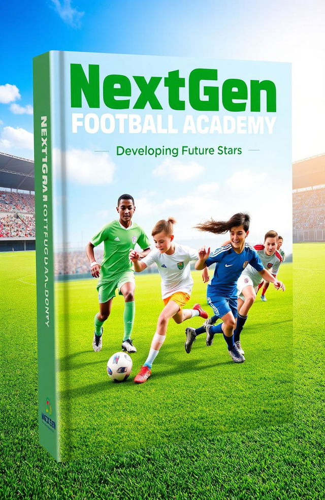 A dynamic and engaging book cover design for a presentation of the NextGen Football Academy