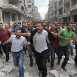 In the face of adversity, Palestinian citizens are shown united. Performing a courageous evacuation of victims amidst the rubble and debris, their spirit and humanity shining through.