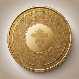 An illustration of a shiny, intricately designed golden coin