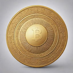 An illustration of a shiny, intricately designed golden coin