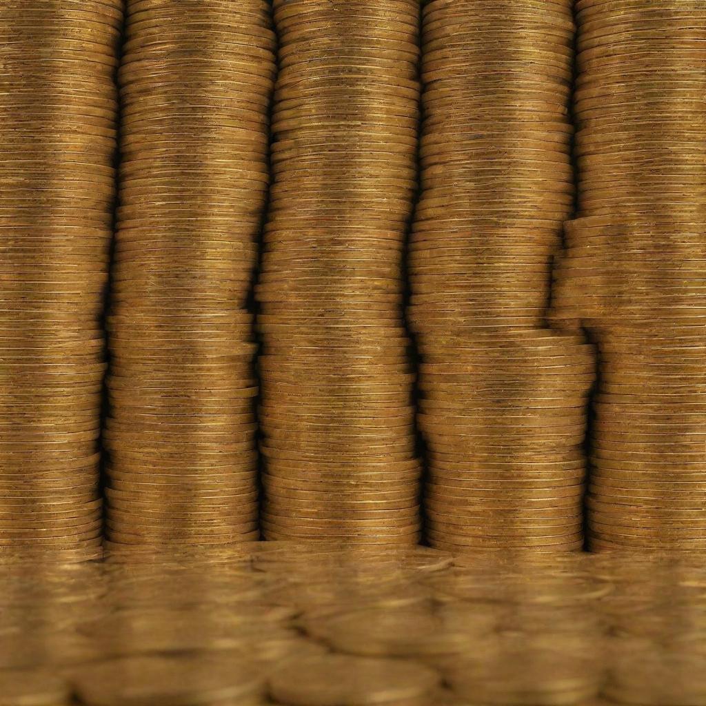 Multiple stacks of shiny, golden coins