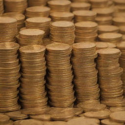 Multiple stacks of shiny, golden coins