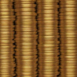 Multiple stacks of shiny, golden coins