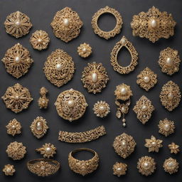 A collection of intricate, elegant golden jewelry